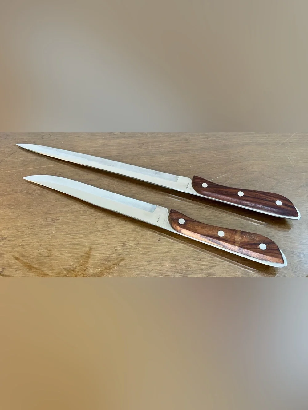 Vintage RS Carving Knife Set Stainless Steel Japan 8” & 10.5” Mid Century Knives